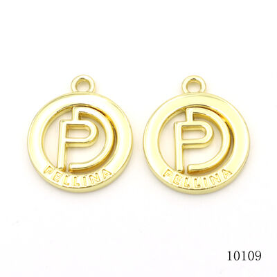 Gold Plating Custom Metal Hollow Logo Round Zinc Alloy Logo Tag With Ball Chain For Handbag Hardware Accessories