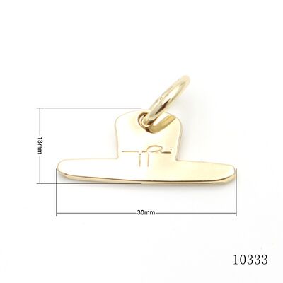Light Gold Custom Hat Shape Metal Logo With Jump Ring For Keyring Clasp