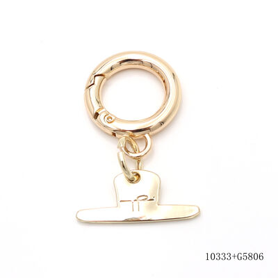 Light Gold Custom Hat Shape Metal Logo With Jump Ring For Keyring Clasp