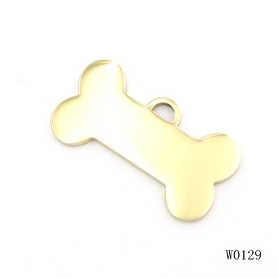 Gold PVD Coated Stainless Steel Bone Shape Pet ID Tag – DIY Laser Engraved Logo for Dogs & Cats