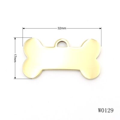 Gold PVD Coated Stainless Steel Bone Shape Pet ID Tag – DIY Laser Engraved Logo for Dogs & Cats