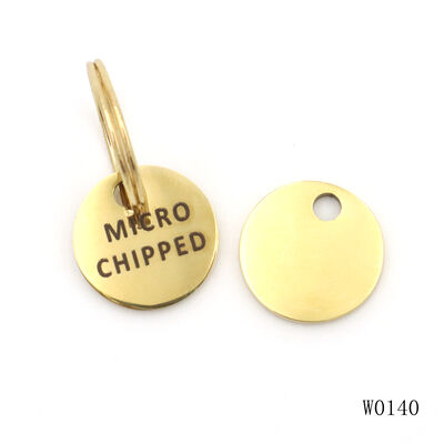 Gold PVD Coated Stainless Steel Round Disc Pet ID Tag – DIY Laser Engraved Logo for Dogs & Cats