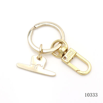 Light Gold Custom Hat Shape Metal Logo With Jump Ring For Keyring Clasp