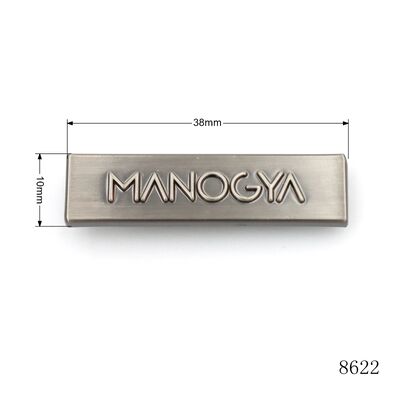 38mm Brushed Gunmetal Rectangle Bag Metal Label Plate Custom Metal Embossed Logo Name Plate