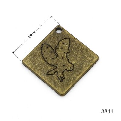 Vintage Antique Brass 25mm Square Metal Label Tag Custom Engraved Metal Pendant for Bags or Key Chain