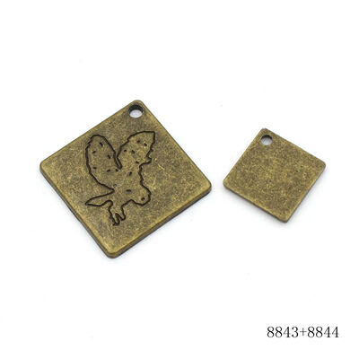 Vintage Antique Brass 25mm Square Metal Label Tag Custom Engraved Metal Pendant for Bags or Key Chain