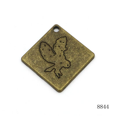 Vintage Antique Brass 25mm Square Metal Label Tag Custom Engraved Metal Pendant for Bags or Key Chain