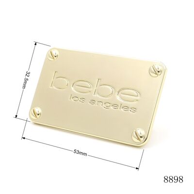 Luxury Bag Brand NamePlate Handbag Metal Logo Label Light Gold Custom Plate Hardware