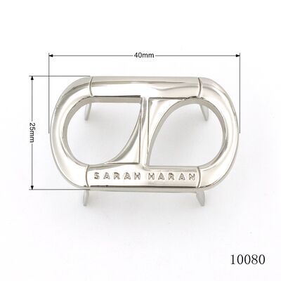 Wholesale Custom Logo Double D Zinc Alloy Plate with Four Prongs, Bulk Embossed Brand Metal Nameplate for Designer Handbags