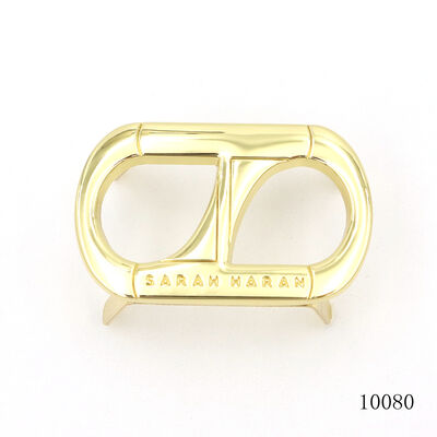 Wholesale Custom Logo Double D Zinc Alloy Plate with Four Prongs, Bulk Embossed Brand Metal Nameplate for Designer Handbags