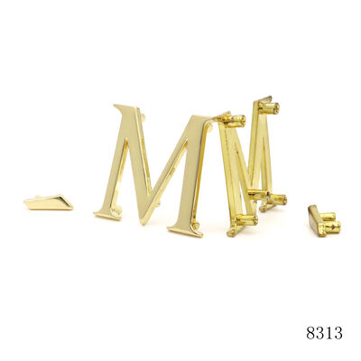 Golden Custom Metal M Letter Custom Shape Metal Logo Zinc Alloy Brand Logo Label  For Clothing