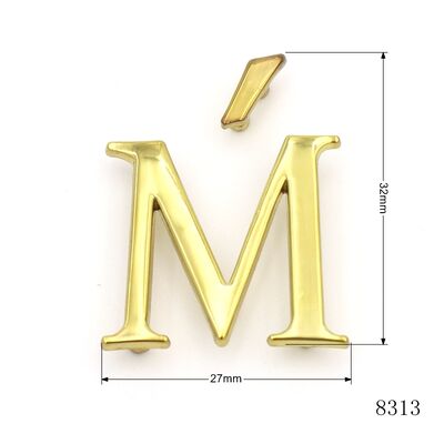 Golden Custom Metal M Letter Custom Shape Metal Logo Zinc Alloy Brand Logo Label  For Clothing
