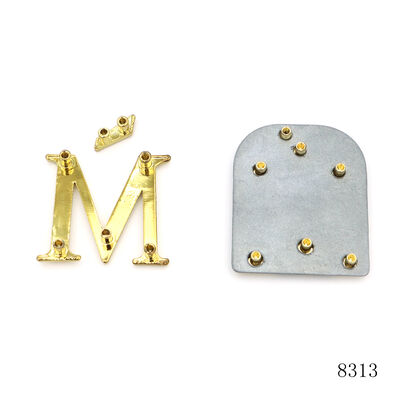 Golden Custom Metal M Letter Custom Shape Metal Logo Zinc Alloy Brand Logo Label  For Clothing