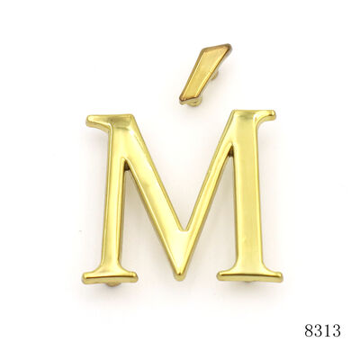 Golden Custom Metal M Letter Custom Shape Metal Logo Zinc Alloy Brand Logo Label  For Clothing