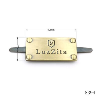 Brushed Antique Brass Bag Metal Logo Square Custom Logo Name Tags for Lady Handbag or Bags