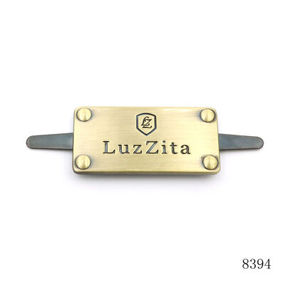 Brushed Antique Brass Bag Metal Logo Square Custom Logo Name Tags for Lady Handbag or Bags