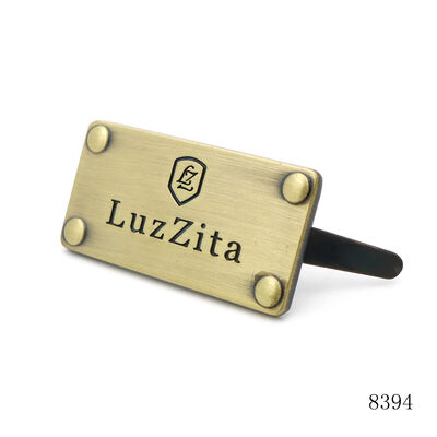 Brushed Antique Brass Bag Metal Logo Square Custom Logo Name Tags for Lady Handbag or Bags