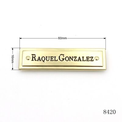 Gold Plating Bag Hardware Logo Name Plate Custom Engraved Name Tags with Screw Back