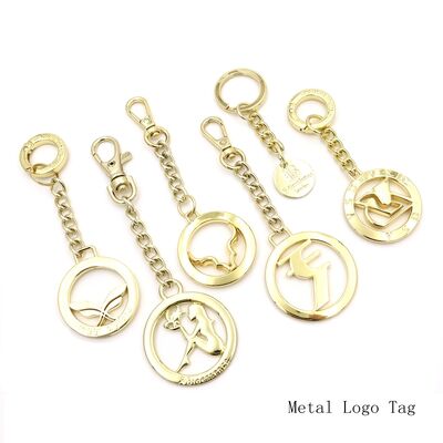 Fashion Design Metal Key Chain Tag Charm Luxury Hollow Metal Logo Label Customized Bag Charm