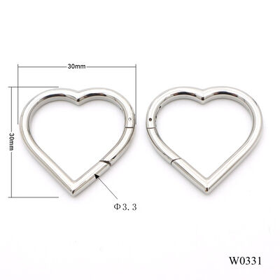 30mm Heart  Shape Stainless Steel Spring Ring Quality Carabiner Keychain DIY Accessories