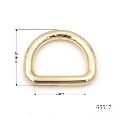 Light Gold Plated Seamless Die Cast Metal Round Wire D Ring 20mm Bag Strap Connector Buckle