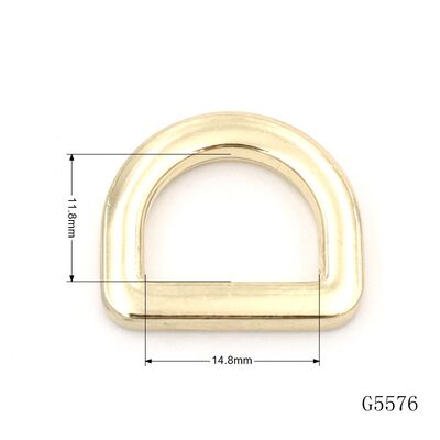 15mm Light Gold Die-Cast Flat Metal D Ring - Zinc Alloy Semi-Ring Buckle For Small Bags & Straps