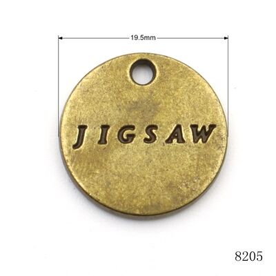Antique Brass Round Coin Tag Custom Brand Name Logo Charm Circle Tags for Metal Key Chain