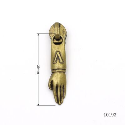 39mm High Quality Metal Zipper Puller, Custom Logo Hand Shape Zip Pull Charms, Antique Brass Wholesale Zipper Pullers Manufacturer for Bag Clothing