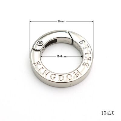 Custom Spring Ring Buckle Zinc Alloy Metal Open O Ring, OEM ODM Embossed Logo Spring O‑Ring, Custom Engraved Metal Snap Ring for Handbag Hardware Accessories
