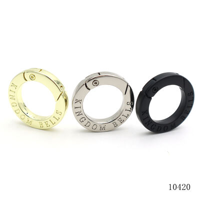 Custom Spring Ring Buckle Zinc Alloy Metal Open O Ring, OEM ODM Embossed Logo Spring O‑Ring, Custom Engraved Metal Snap Ring for Handbag Hardware Accessories