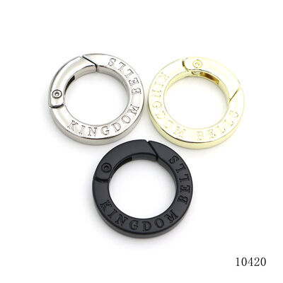 Custom Spring Ring Buckle Zinc Alloy Metal Open O Ring, OEM ODM Embossed Logo Spring O‑Ring, Custom Engraved Metal Snap Ring for Handbag Hardware Accessories