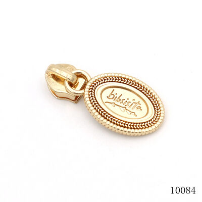 Custom Engraved Logo Metal Zipper Puller, Gold Oval Embossed Decorative Zipper Pull Tab, Premium Metal Zipper Slider Hardware Accessories for Handbags, Purses & Luggage