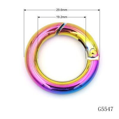 Rainbow Plated Zinc Alloy Spring O Ring, Openable Round Spring Gate Ring, Colorful Snap Circle Ring for Handbag, Keychain & Jewelry Hardware Accessories