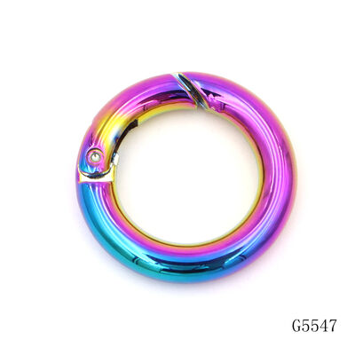 Rainbow Plated Zinc Alloy Spring O Ring, Openable Round Spring Gate Ring, Colorful Snap Circle Ring for Handbag, Keychain & Jewelry Hardware Accessories