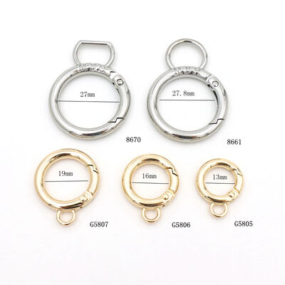 Zinc Alloy Engraved Spring O Ring, Openable Round Snap Ring with D Tab, Polished Metal Hardware Accessories, Custom Logo Available, Great for Handbag Straps, Backpacks, Keychains, Pet Collars & Luggag