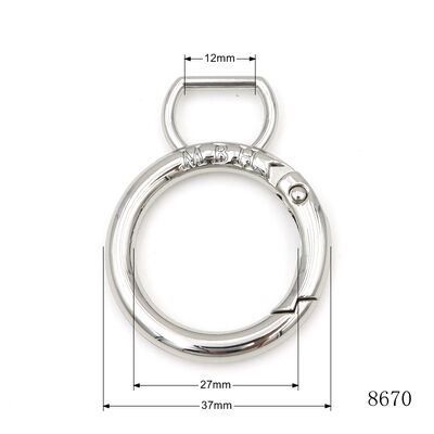 Zinc Alloy Engraved Spring O Ring, Openable Round Snap Ring with D Tab, Polished Metal Hardware Accessories, Custom Logo Available, Great for Handbag Straps, Backpacks, Keychains, Pet Collars & Luggag