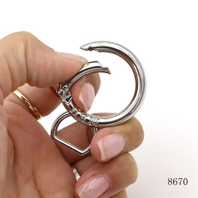 Zinc Alloy Engraved Spring O Ring, Openable Round Snap Ring with D Tab, Polished Metal Hardware Accessories, Custom Logo Available, Great for Handbag Straps, Backpacks, Keychains, Pet Collars & Luggag