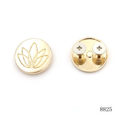 Custom Zinc Alloy Metal Screw Rivet, Gold Plated Embossed Lotus Logo Round Bag Stud, Double Cross Screw Back Design, Decorative Metal Plate Rivet for Handbag, Purse, Wallet and Leather Craft Hardware 