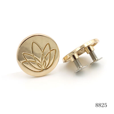 Custom Zinc Alloy Metal Screw Rivet, Gold Plated Embossed Lotus Logo Round Bag Stud, Double Cross Screw Back Design, Decorative Metal Plate Rivet for Handbag, Purse, Wallet and Leather Craft Hardware 