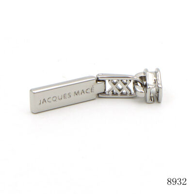 Custom Embossed Logo Zinc Alloy Zipper Pull, Polished Silver Metal Zipper Slider Puller with Small D Ring, Replacement Zip Tab Hardware for Handbags, Purses, Luggage and Backpack Bag Accessories