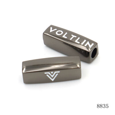 Gunmetal Plated 20mm Square Beads | White Enamel Text Logo Beads for Bracelet