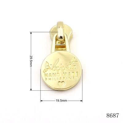 Engraved logo Custom Metal Zipper Pull 19.5mm Metal Zipper Sliders Gold