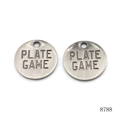 Brushed Nickel Metal Logo Tag Circle Engraved Logo Tags Anti Fade