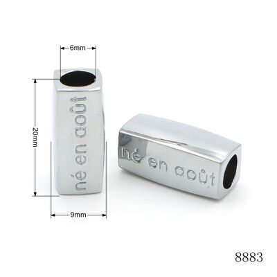 Chrome Plated 6mm Hole 20mm Metal Square Bead Zinc Alloy Custom Logo Text Bead Bracelet Spacer Beads