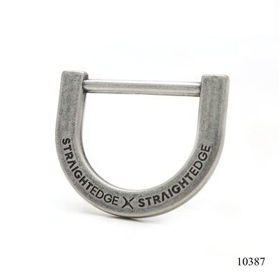 Antique Silver Plated Custom Flat Metal Dee Ring With Deep Black Logo For Leather Bag