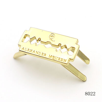 Gold Plated Custom Hollow Metal Logo Tag With Two Prongs For Handbag Purse